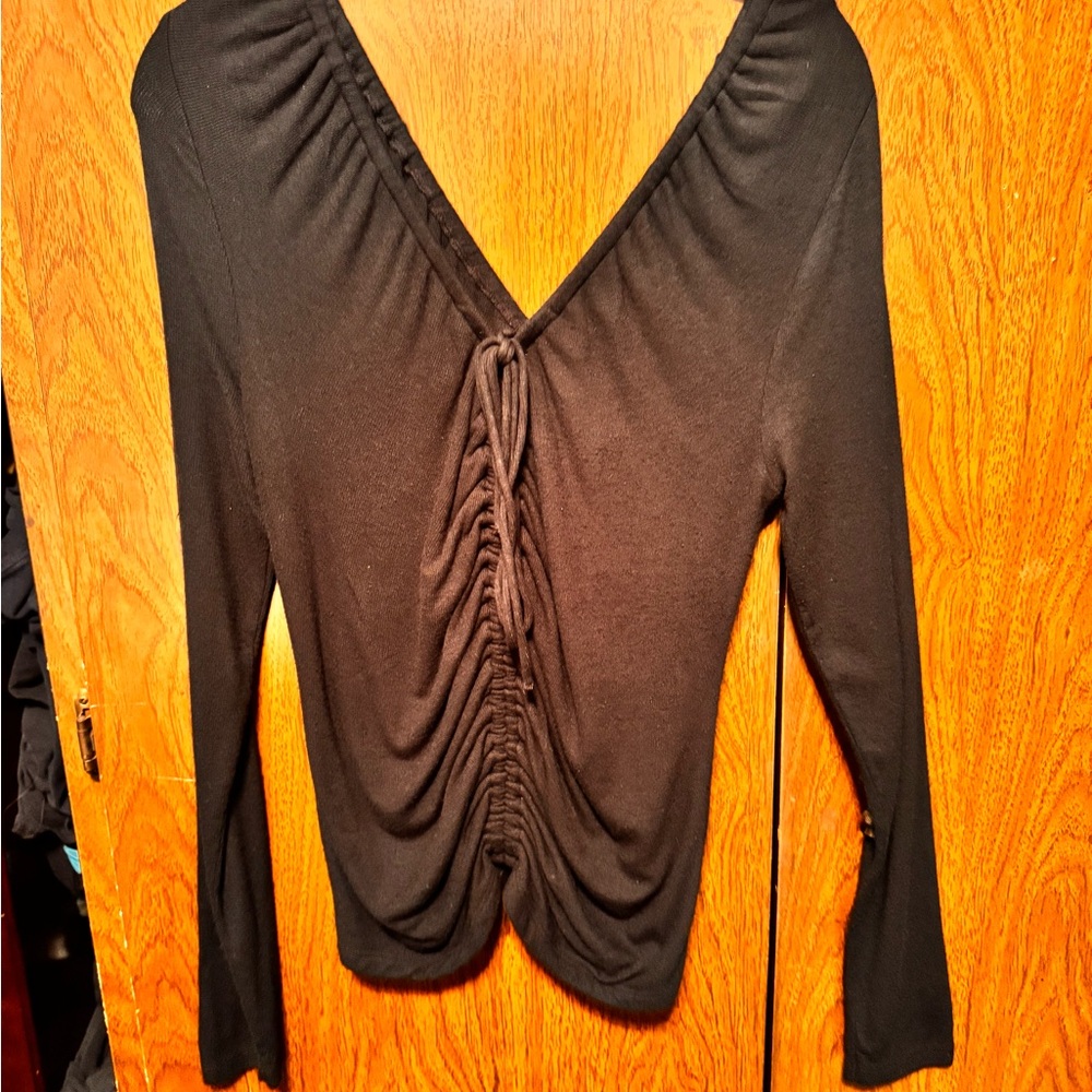 Veronica Beard Black Ruched Blouse